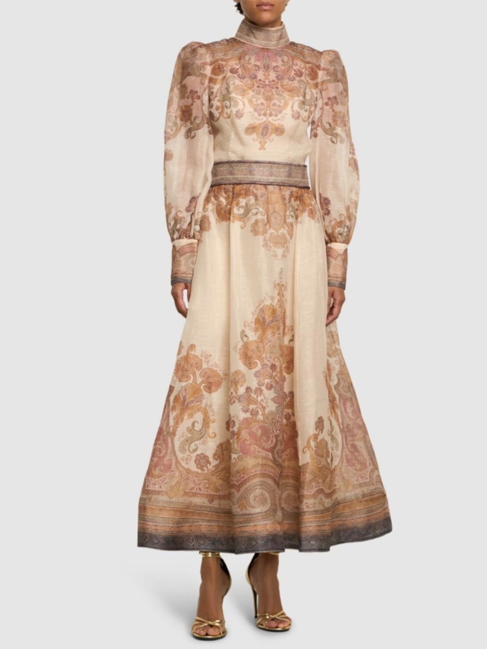 New Zimmermann Illustration Cream Paisley Silk Linen Blouse & Midi Skirt Set S2